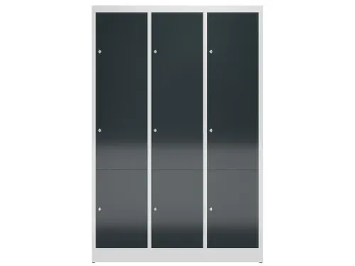 Lockerkast 1800x1185x500mm 3x3 vakken cilinderslot, sokkel, RAL7016