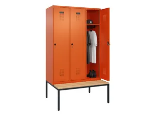 locker met bank,HxBxD 2120x1200x815mm,3vak,vak B 400mm,draaigrendel - 1
