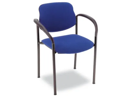 Bezoekersstoel Kunststof Blauw Frame Zwart Armleuningen, Pak 4 Stuks