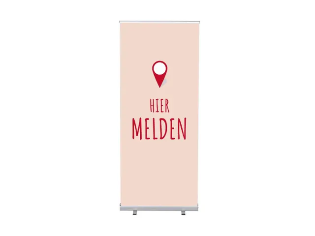 Roll-Banner 85x200 complete set met print "Hier Melden" Rood