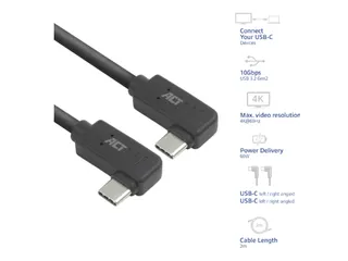 Kabel ACT USB-C hoek links/rechts 10Gbps 2m - 2