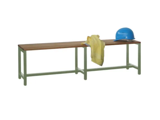 banc-patère,LxP 1500x370mm,barrettes en bois hêtre,piètement RAL601