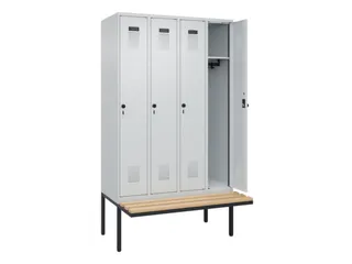 locker met bank,HxBxD 2120x1200x815mm,4vak,vak B 300mm,draaigrendel - 2