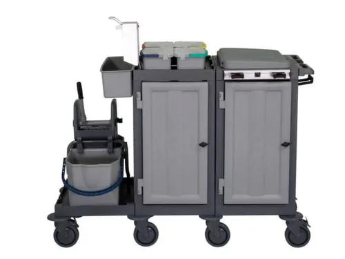 Reinigingswagen,2Kasten,2-4Zakhouders,4X6L Emmer,Mopwringer