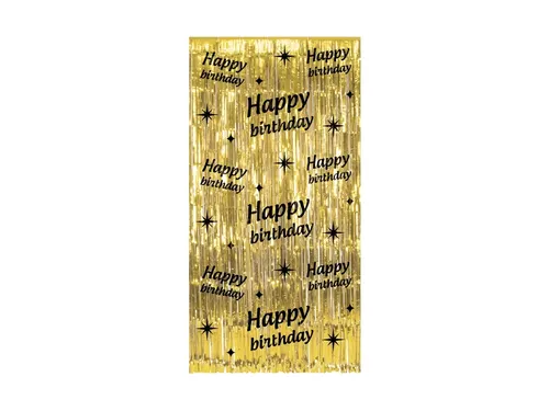 Feestgordijn Classy Party Curtain 'Happy Birthday' Goud-Zwart 1x2m