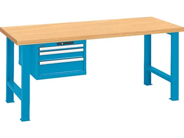 établi,HxlxP 840x1500x750mm,plateau multiplex,laquage RAL5012