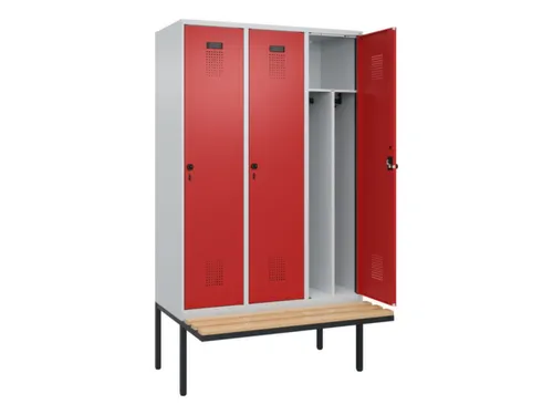 locker met bank,voor scheiding van kleding,HxBxD 2120x1200x815mm,3vak