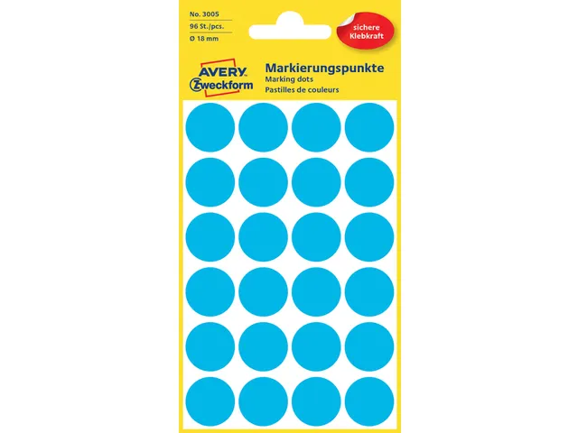 Etiquette Avery Zweckform 3005 Rond 18mm Bleu 96 Pcs