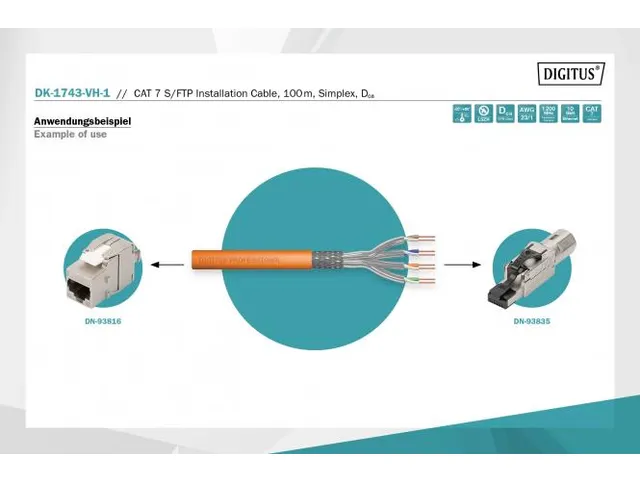 CAT 7 S-FTP installatiekabel 1200MHz Dca AWG 23/1 100m ring Sx Oranje