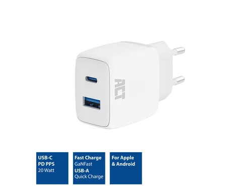 Oplader ACT 20w 2-poorts usb a+c wit