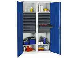 Materiaalkast 1800x1000x500mm 4legborden Uitschuifbaar 14laden Ral5010