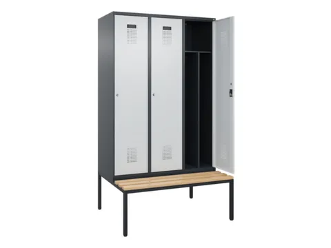 locker met bank,voor scheiding van kleding,HxBxD 2120x1200x815mm,3vak