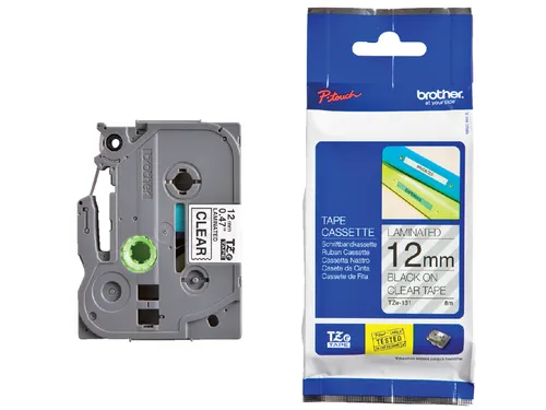 Labeltape Brother P-touch TZe-131 standaard 12mm zwart op transparant
