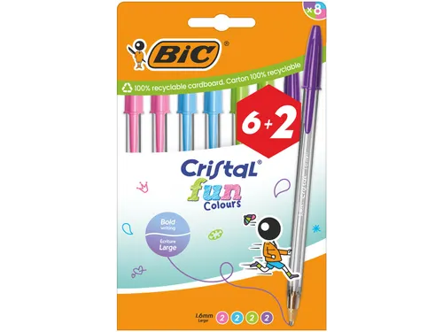 Balpen Bic Cristal Fun large assorti etui 6+2 gratis