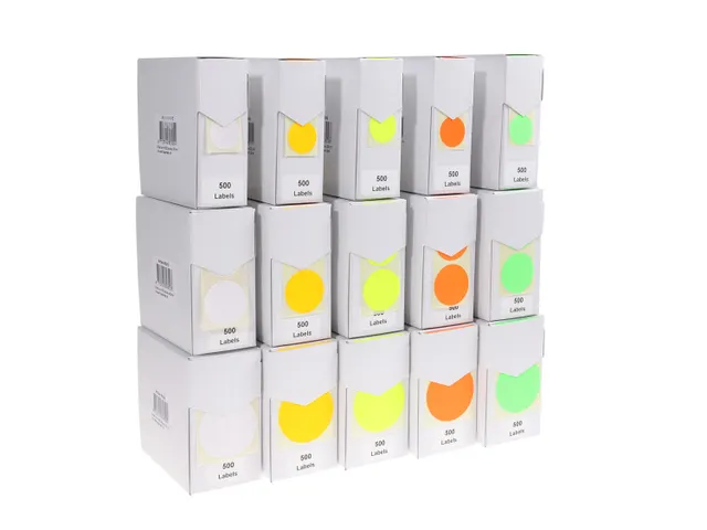 Etiquette sur rouleau 25mm jaune fluo + dévidoir 500 pièces