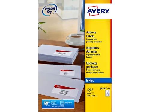 Etiket Avery J8160-40 63.5x38.1mm Inkjet Wit 840 stuks