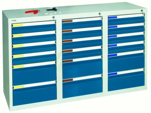 ladekast HxBxD 900x1500x500mm 18laden vergrendeling RAL7035 RAL5010