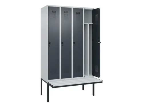 locker met bank,voor scheiding van kleding,HxBxD 2120x1200x815mm,4vak