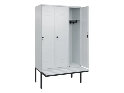 locker met bank,HxBxD 2120x1200x815mm,3vak,vak B 400mm,draaigrendel