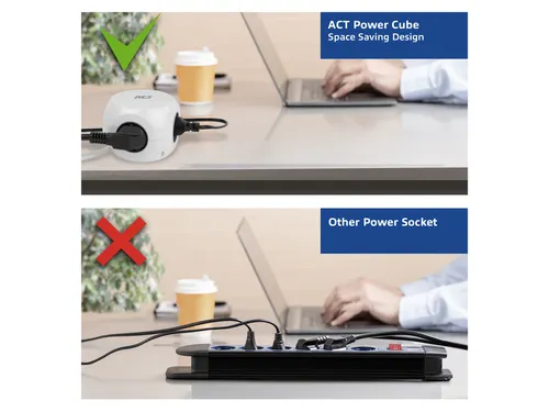 Stekkerblok ACT 3 voudig inclusief 2x USB C en A 1.5 meter wit/grijs