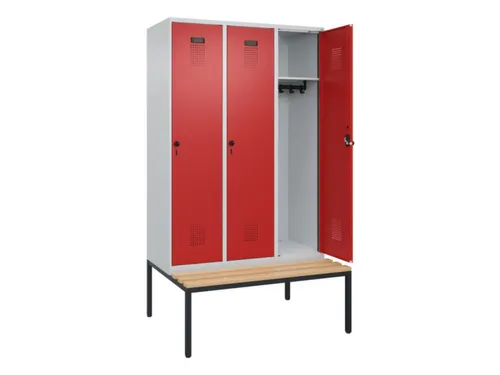 locker met bank,HxBxD 2120x1200x815mm,3vak,vak B 400mm,draaigrendel