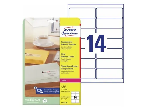 Etiket Avery Zweckform 99.1x38.1mm Transparant mat 350 Stuks