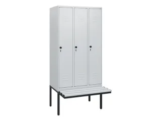 locker met bank,HxBxD 1950x900x815mm,3vak,vak B 300mm,draaigrendel - 1