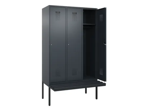 locker met bank,HxBxD 2120x1200x815mm,3vak,vak B 400mm,cilinderslot