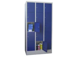 lockerkast,HxBxD 1850x900x500mm,3x5vakken,RAL7035,front RAL5010