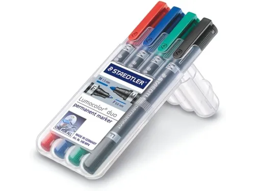 Lumocolor permanent marker duo, 4 stuks in assorti