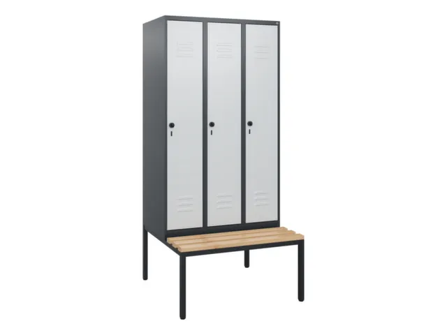 locker met bank,HxBxD 1950x900x815mm,3vak,vak B 300mm,draaigrendel