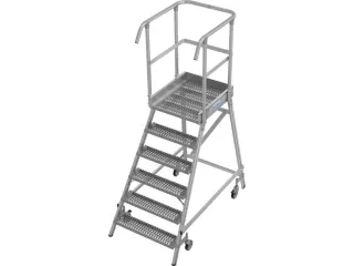 bordestrap,verrijdbaar,bordes H 1,45m,6treden m. R13-laag,aluminium - 1