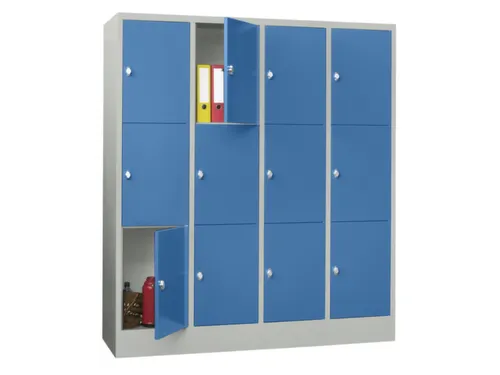 lockerkast,HxBxD 1850x1600x500mm,4x3vakken,RAL7035,front RAL5012