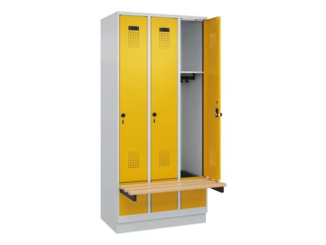 locker met bank,HxBxD 1950x900x815mm,3vak,vak B 300mm,draaigrendel