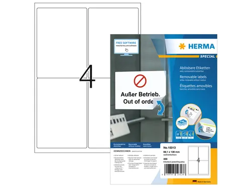 HERMA 10313 Verwijderbare Adresetiket A4 99,1x139mm Wit 400 stuks