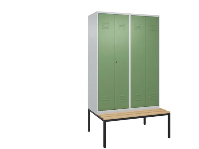 PBM-locker met bank,HxBxD 2120x1200x815mm,4vak,vak B 300mm,cil.-slot