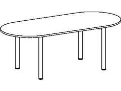 vergadertafel,HxBxD 720x2000x900mm,ovaal,4voeten RAL9006,ronde buis