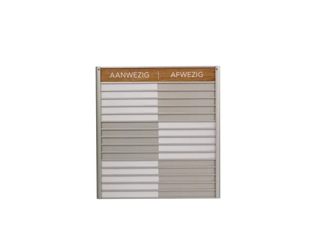 Menoor In-Uit bord 15 namen Aluminium Aanwezig/Afwezig Houtlook