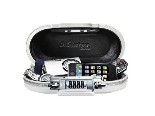 Draagbare kluis MasterLock Safe space met combinatieslot en kabel wit