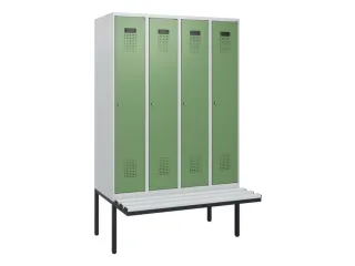 locker met bank,HxBxD 1950x1200x815mm,4vak,vak B 300mm,cilinderslot - 2