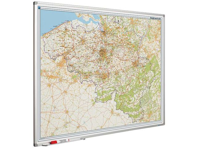 Landkaart Bord 100x130cm Softline Profiel 8mm België Postcode | Landkaartbord.be