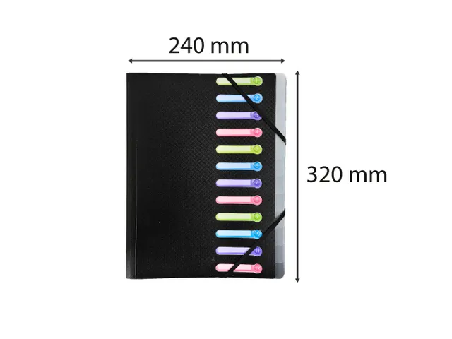 Sorteermap PP vensters 12 vak zwart
