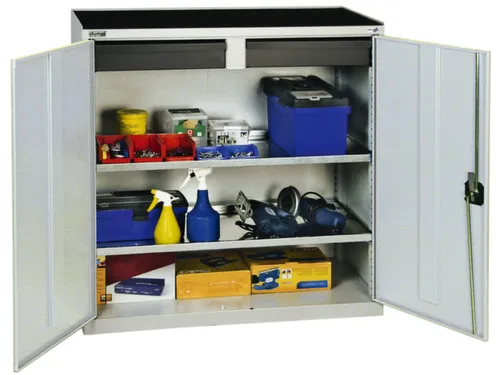 Materiaalkast 1000x1000x500mm 2legborden Uitschuifbaar 2laden Ral7035