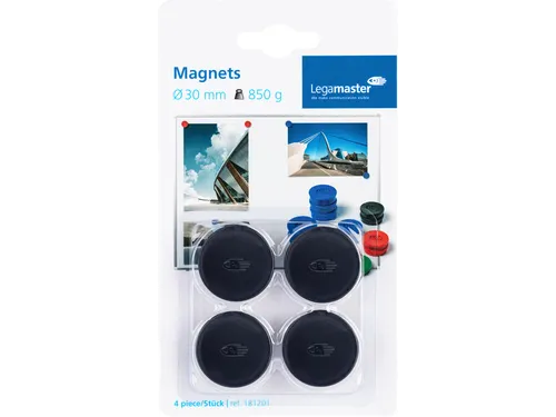 Magneet Legamaster 30mm 850gr zwart 4 stuks