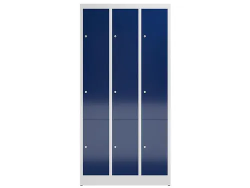 Lockerkast 1800x870x500mm 3x3 vakken cilinderslot, sokkel, RAL5010