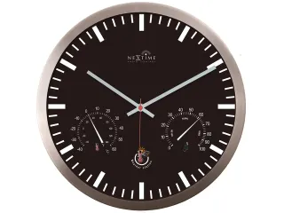 Wandklok Nextime dia 25cm zwart Radio controlled aluminium streep - 1