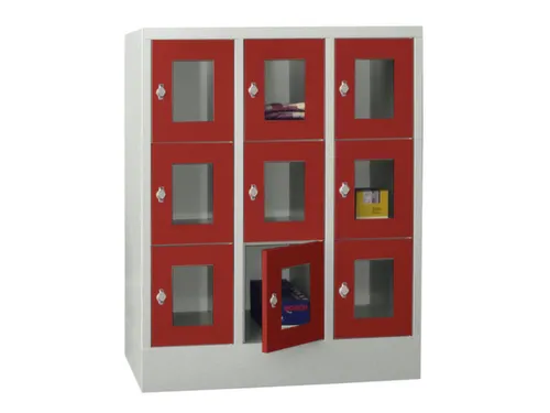 lockerkast,HxBxD 1187x900x500mm,3x3vakken,RAL7035,front RAL3000