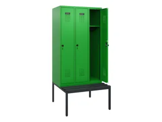 locker met bank,HxBxD 1950x900x815mm,3vak,vak B 300mm,draaigrendel - 1