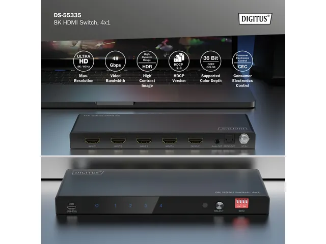 DIGITUS 8K HDMI schakelaar, 4x1 Switch