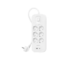 Spanningsbeveiliger met USB-C- en USB-A-poort 6 Poort Stekkerdoos